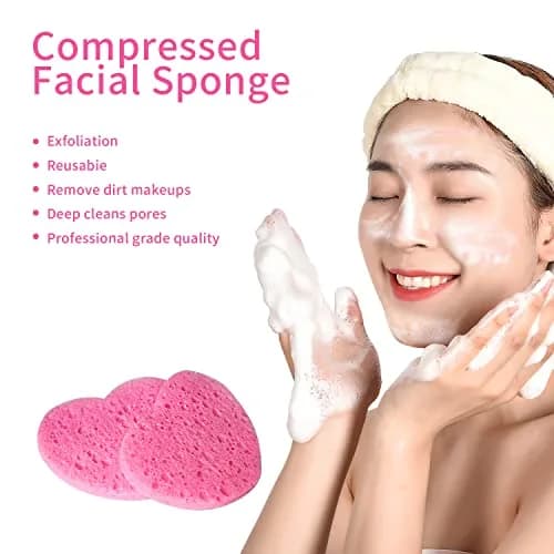 Spunspon Compressed Facial Sponges Pink Heart Shape 50 Count (1 Pack) | Gentle Daily Face Wash & Makeup Removal thumbnail 6