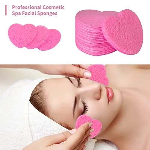 Spunspon Compressed Facial Sponges Pink Heart Shape 50 Count (1 Pack) | Gentle Daily Face Wash & Makeup Removal thumbnail 2