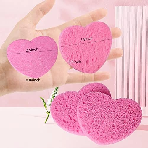 Spunspon Compressed Facial Sponges Pink Heart Shape 50 Count (1 Pack) | Gentle Daily Face Wash & Makeup Removal thumbnail 3