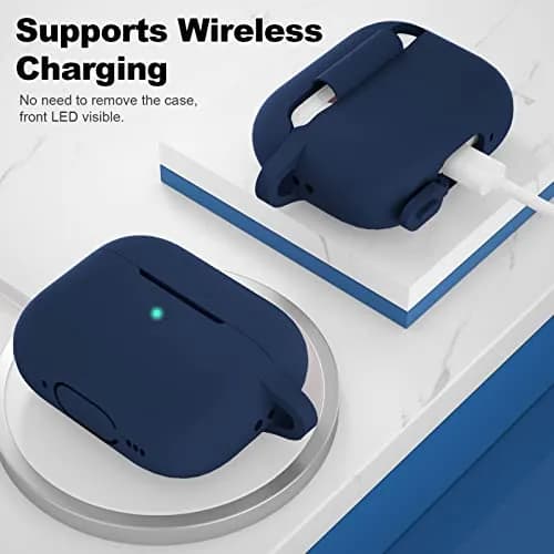 ATUAT for AirPods Pro 2nd Gen Case Cover | Silicone Skin with Keychain, Midnight Blue thumbnail 4