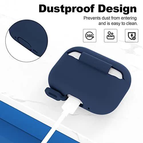 ATUAT for AirPods Pro 2nd Gen Case Cover | Silicone Skin with Keychain, Midnight Blue thumbnail 5