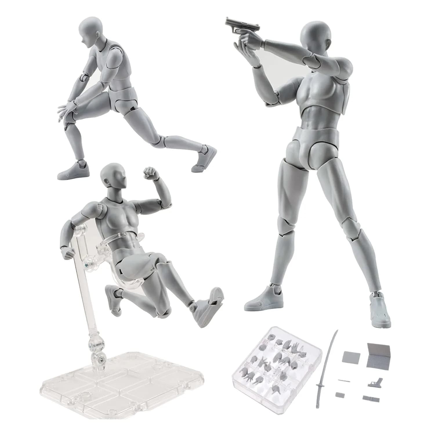 Haniforever Articulated Manikin Figure 15 cm (6 inch) Male Grey | Realistic Poseable Artist Model for Sketching - main product image