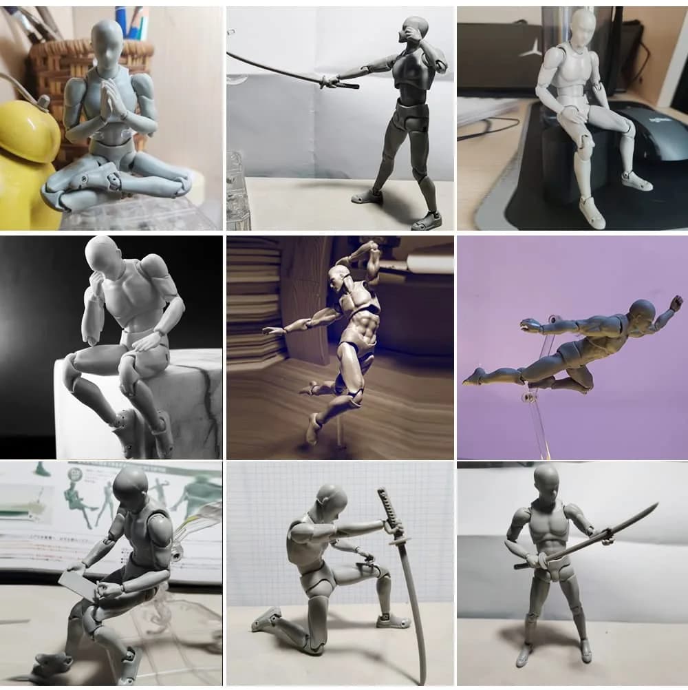 Haniforever Articulated Manikin Figure 15 cm (6 inch) Male Grey | Realistic Poseable Artist Model for Sketching - view 2