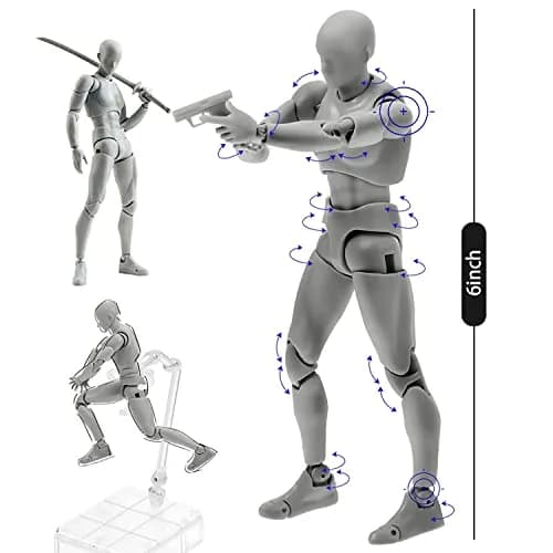 Haniforever Articulated Manikin Figure 15 cm (6 inch) Male Grey | Realistic Poseable Artist Model for Sketching thumbnail 3