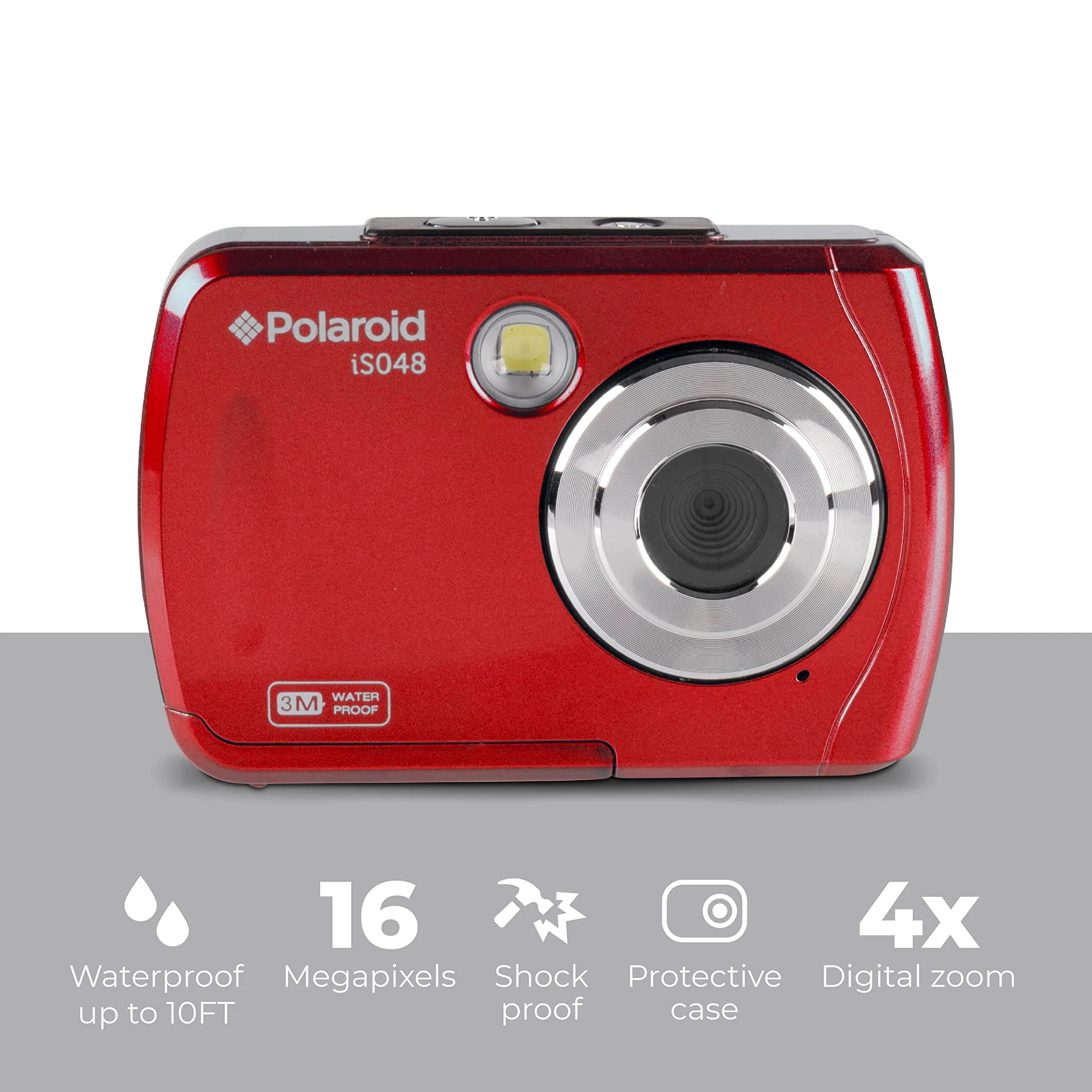 Polaroid IS048 Waterproof Digital Camera - Red, 16MP HD 720p, 2.4" Screen, 10ft Waterproof - view 2