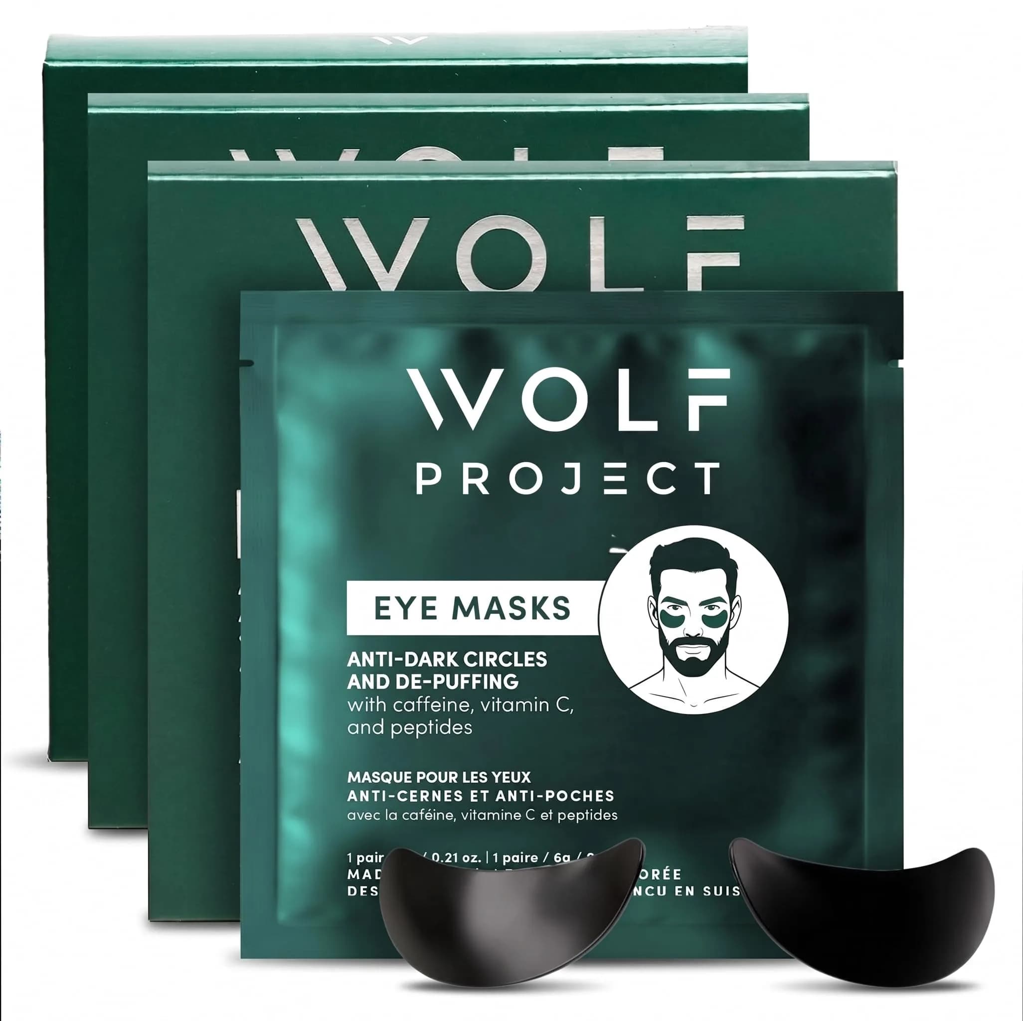 The Wolf Project Under Eye Patches for Dark Circles & Puffiness | Cooling Caffeine Hydrogel Masks for Men — Black