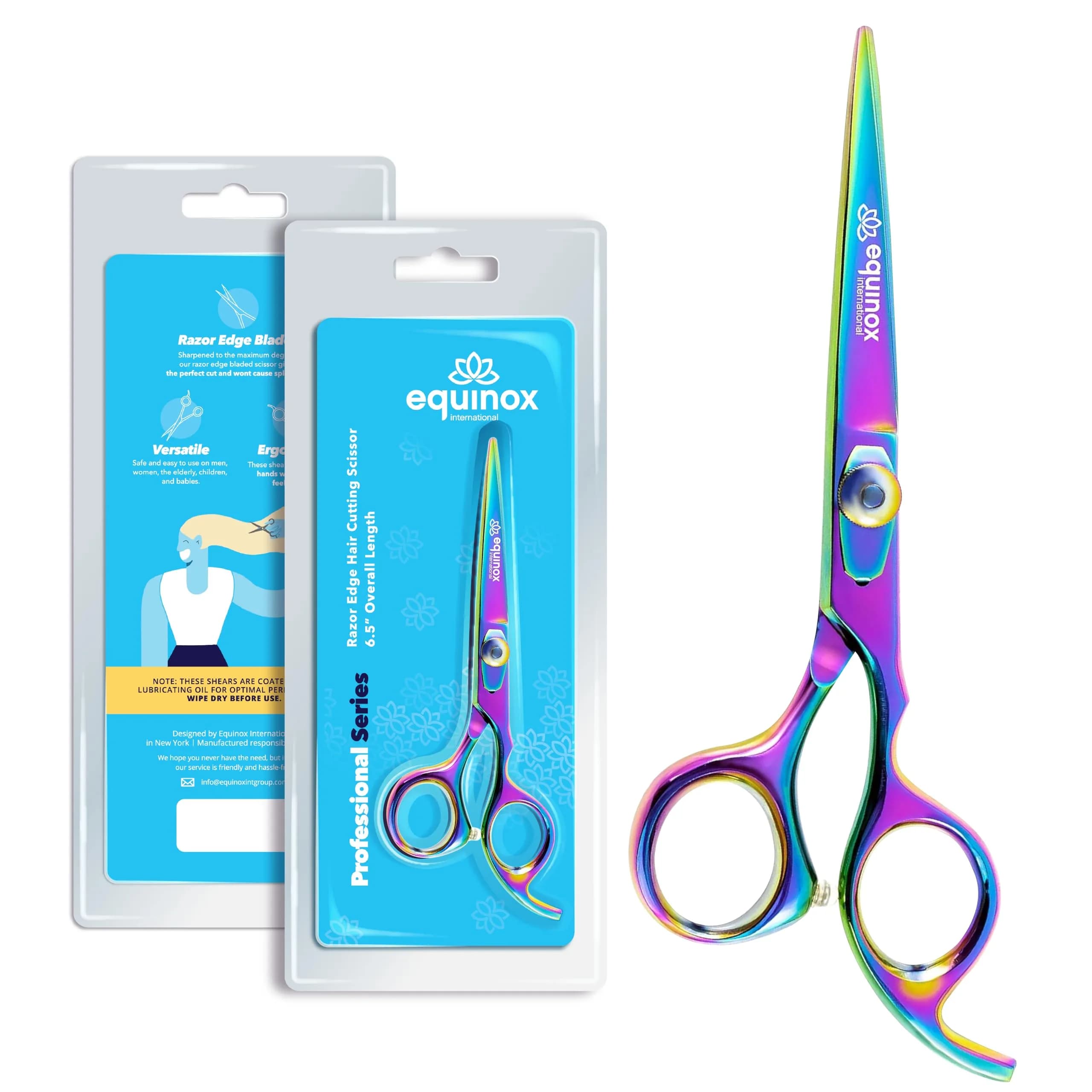Equinox International Rainbow 6.5 Inch Barber Hair Cutting Shears | Japanese Stainless Steel, Ergonomic Grip - main product image