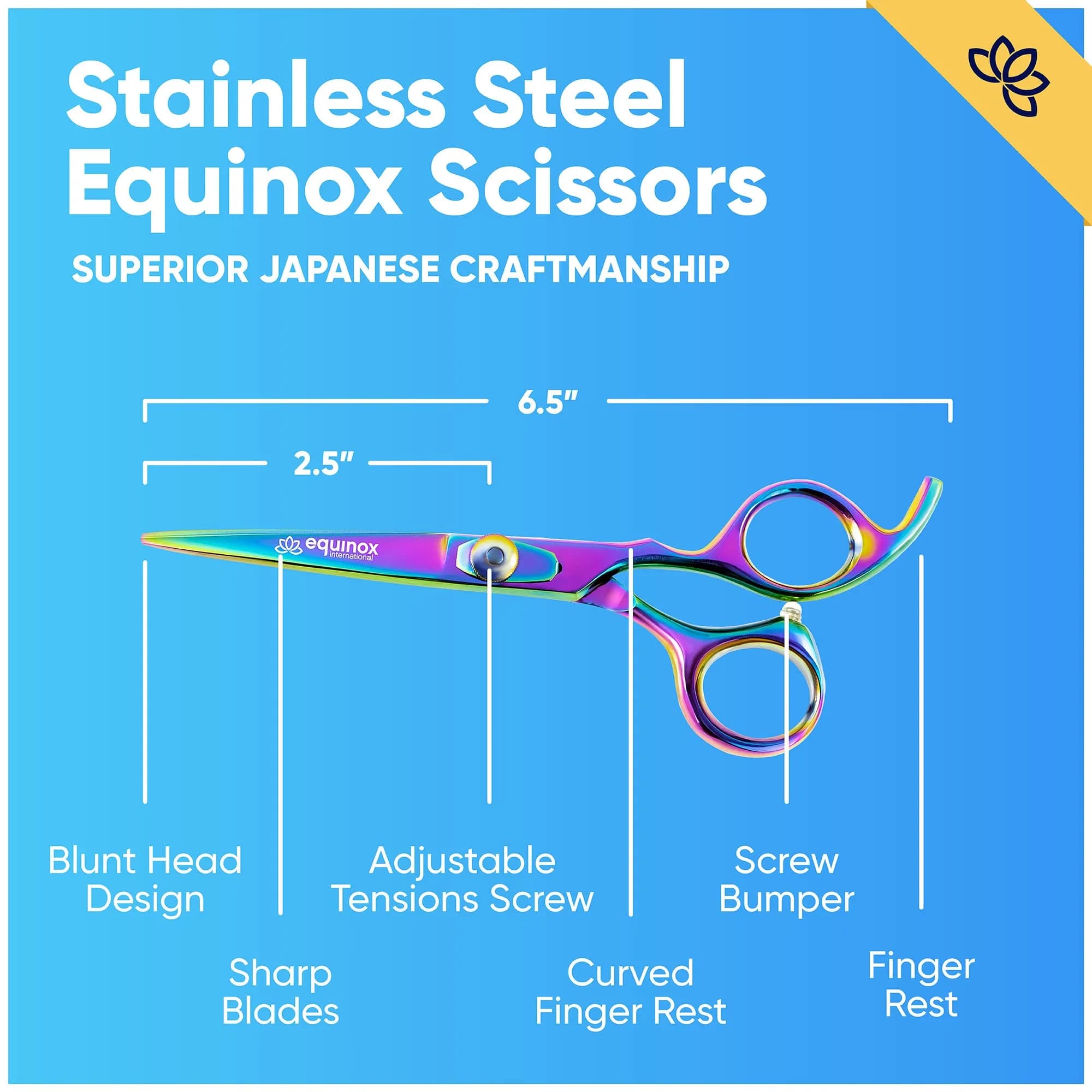 Equinox International Rainbow 6.5 Inch Barber Hair Cutting Shears | Japanese Stainless Steel, Ergonomic Grip - view 2
