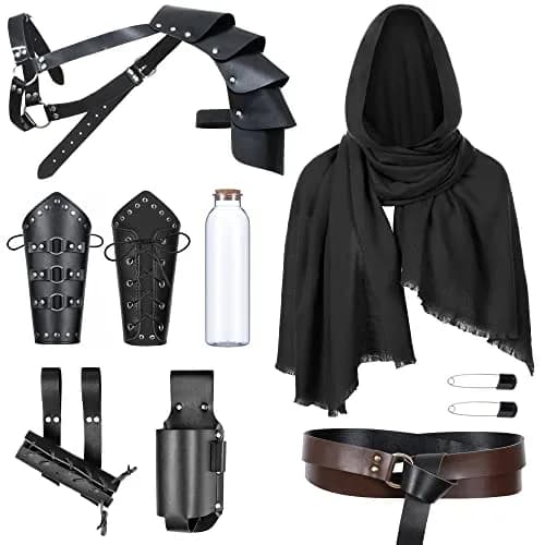 ALAMIYA Medieval Knight Leather Belt Shawl Men Renaissance Half Shoulder Cape Scarf Buckle Bracers Retro Magic Cork Potion Bottle Sword Frog Accessories thumbnail 1