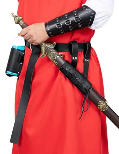 ALAMIYA Medieval Knight Leather Belt Shawl Men Renaissance Half Shoulder Cape Scarf Buckle Bracers Retro Magic Cork Potion Bottle Sword Frog Accessories thumbnail 9