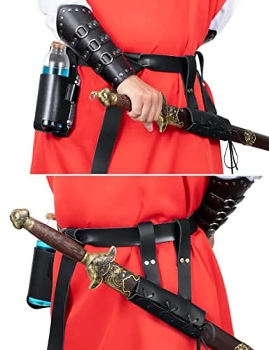 ALAMIYA Medieval Knight Leather Belt Shawl Men Renaissance Half Shoulder Cape Scarf Buckle Bracers Retro Magic Cork Potion Bottle Sword Frog Accessories thumbnail 2