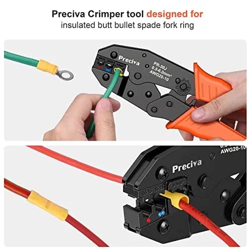 Preciva Ratcheting Wire Terminal Crimping Tool Kit AWG20-10 (0.5-6mm²) with 350PCS Insulated Connectors | Crimps Electrical Connections Reliably thumbnail 5