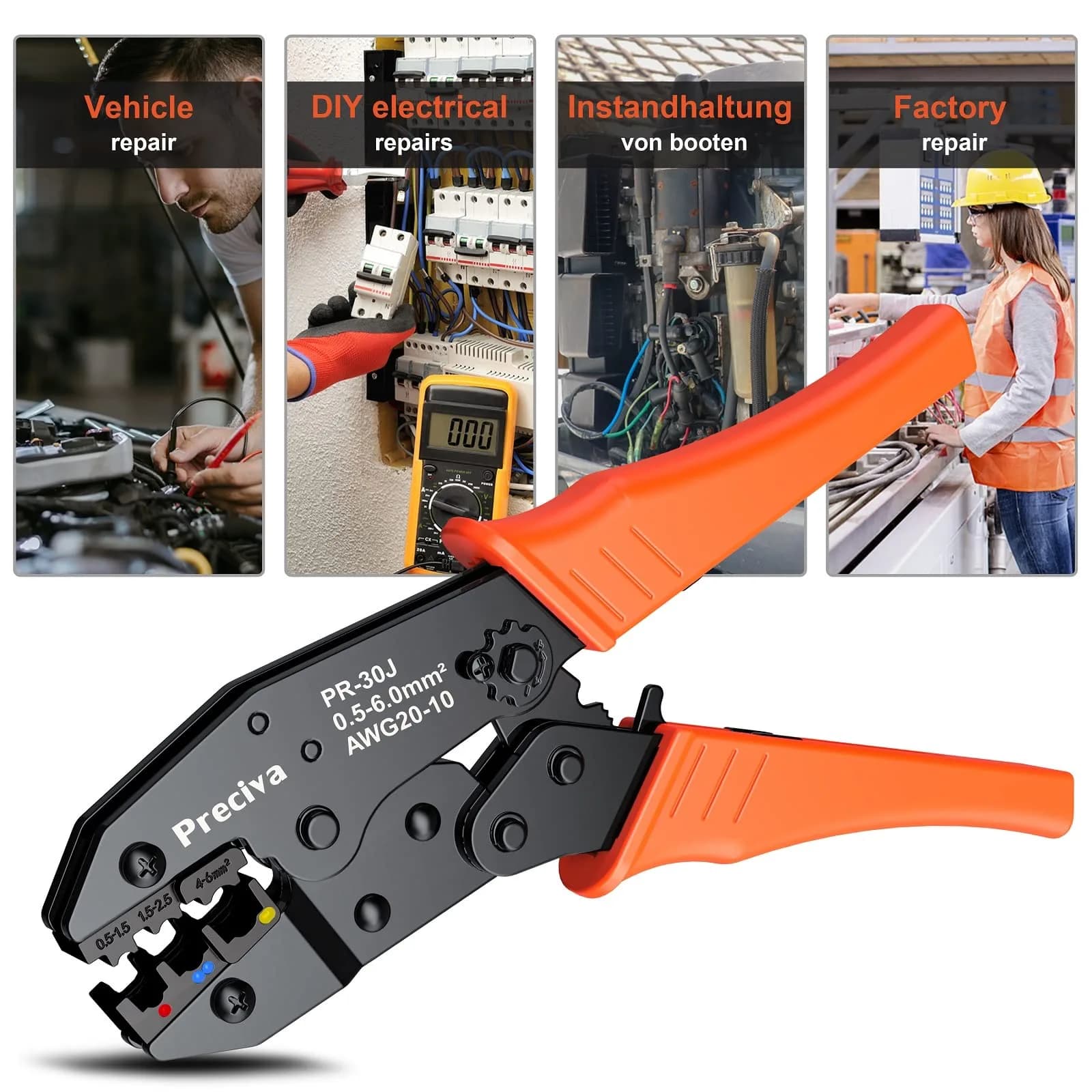 Preciva Ratcheting Wire Terminal Crimping Tool Kit AWG20-10 (0.5-6mm²) with 350PCS Insulated Connectors | Crimps Electrical Connections Reliably - view 6
