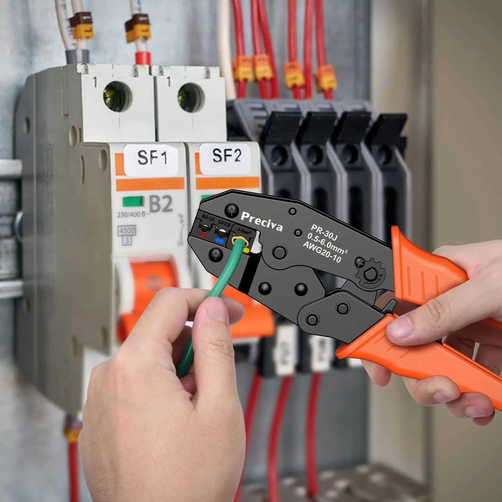 Preciva Ratcheting Wire Terminal Crimping Tool Kit AWG20-10 (0.5-6mm²) with 350PCS Insulated Connectors | Crimps Electrical Connections Reliably - view 7