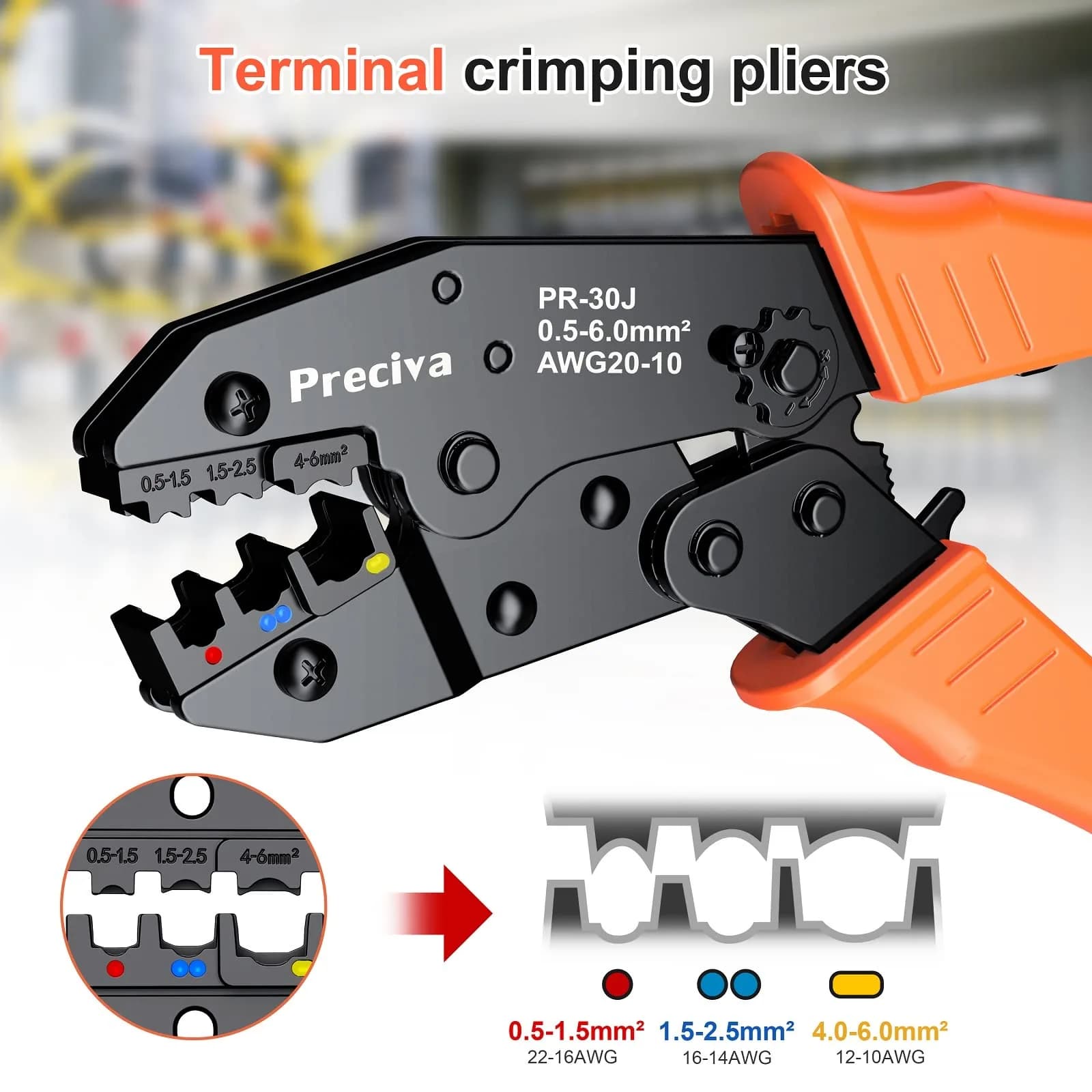 Preciva Ratcheting Wire Terminal Crimping Tool Kit AWG20-10 (0.5-6mm²) with 350PCS Insulated Connectors | Crimps Electrical Connections Reliably - view 2