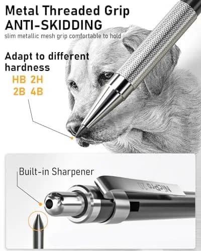 Nicpro 6 PCS Art Mechanical Pencil Set, Black Metal Drafting Pencils 0.3, 0.5, 0.7, 0.9 mm & 2PCS 2mm Lead Holders | Artist & Student Favorite thumbnail 4