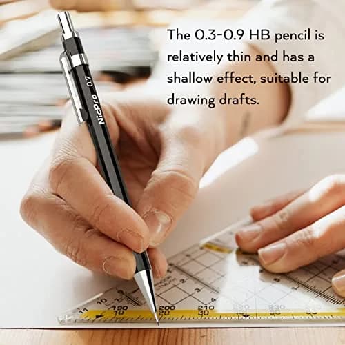 Nicpro 6 PCS Art Mechanical Pencil Set, Black Metal Drafting Pencils 0.3, 0.5, 0.7, 0.9 mm & 2PCS 2mm Lead Holders | Artist & Student Favorite thumbnail 7