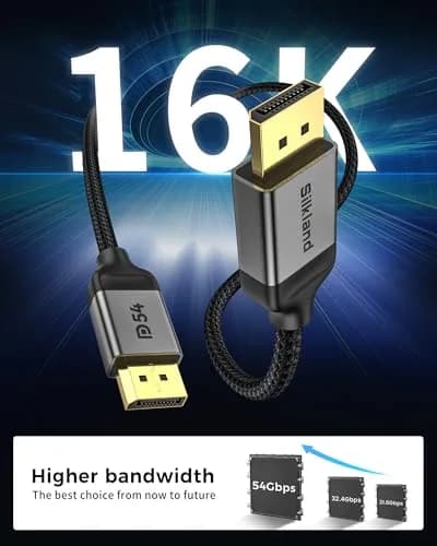 Silkland 16K DisplayPort Cable 2.1 6.6FT | VESA Certified 54Gbps Gaming & 16K Support thumbnail 3