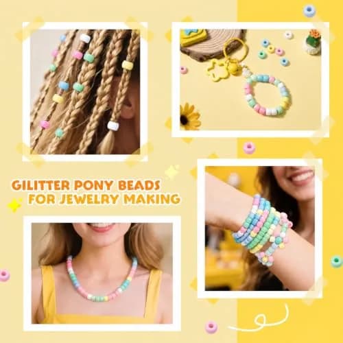 Simetufy Pony Beads 1200 pcs Macaron Pastel Colored Beads for Crafts | 6x9mm Plastic Beads for Jewelry & DIY Projects thumbnail 6