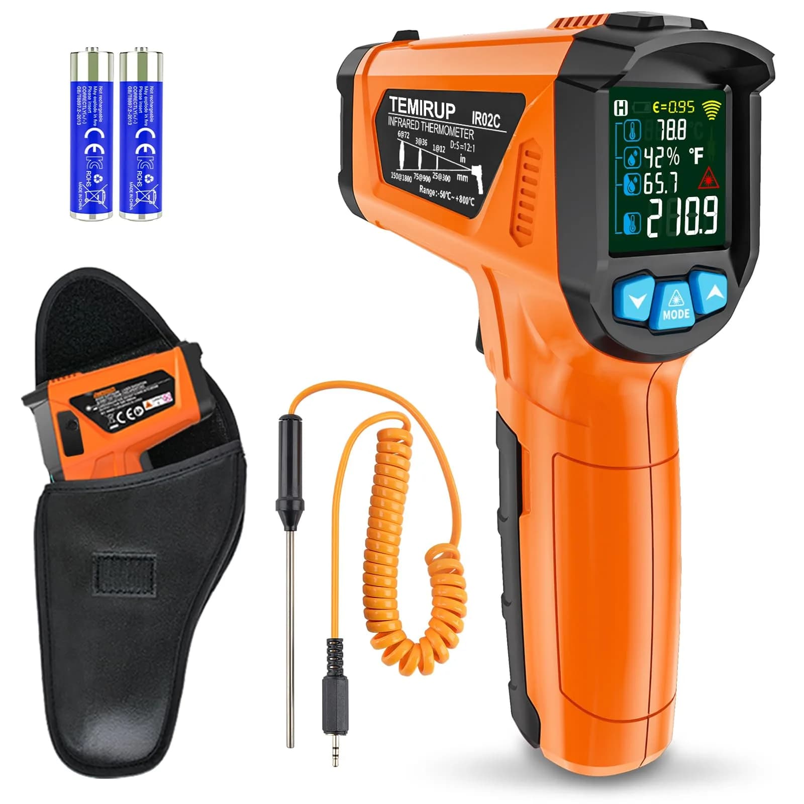 Temirup Infrared Thermometer Gun -58°F to 1472°F | Non Contact Digital Laser Temp Gun with Color LCD