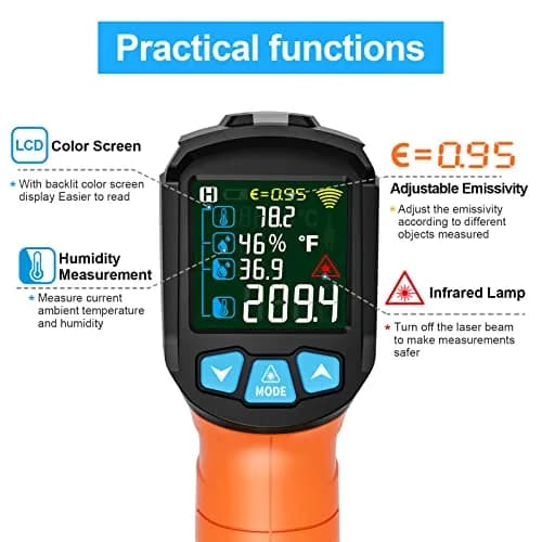 Temirup Infrared Thermometer Gun -58°F to 1472°F | Non Contact Digital Laser Temp Gun with Color LCD thumbnail 5
