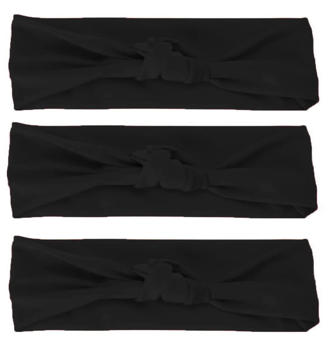 Nyamah Sales Black Cotton Hairband Elastic Head Bands for Women & Girls | 3-Pack, 8cm (3.1in) Width — Black
