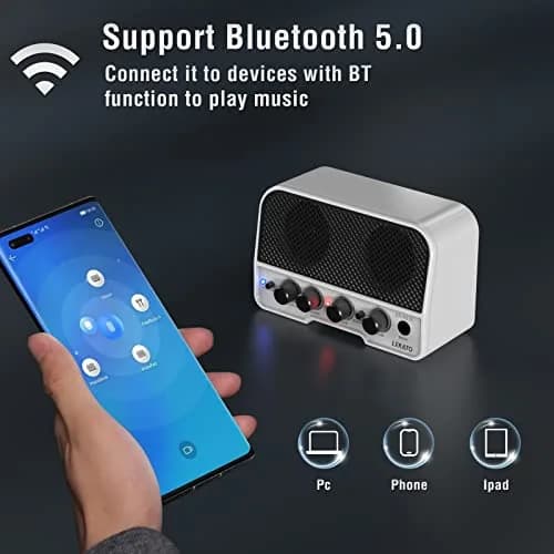 LEKATO Mini Guitar Amp 5W White | Rechargeable, Portable, Wireless Bluetooth Practice thumbnail 4