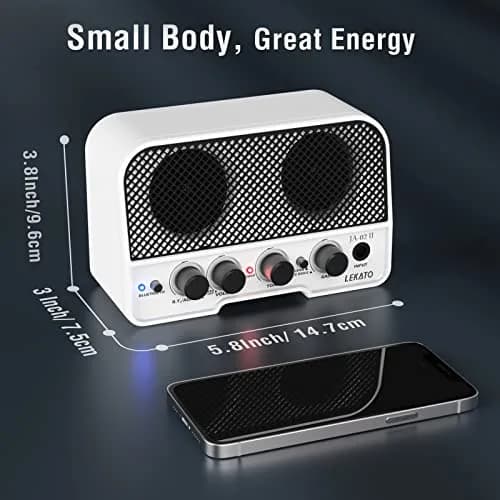 LEKATO Mini Guitar Amp 5W White | Rechargeable, Portable, Wireless Bluetooth Practice thumbnail 5