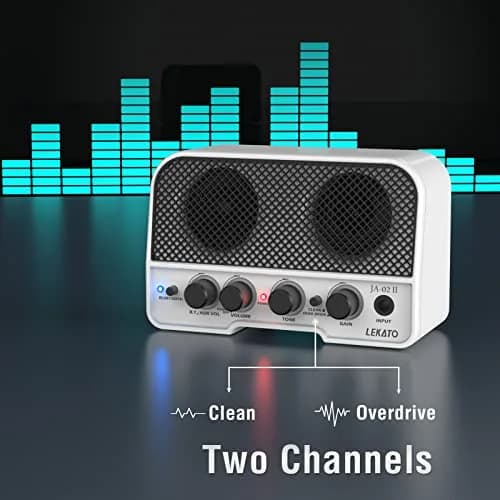 LEKATO Mini Guitar Amp 5W White | Rechargeable, Portable, Wireless Bluetooth Practice thumbnail 2