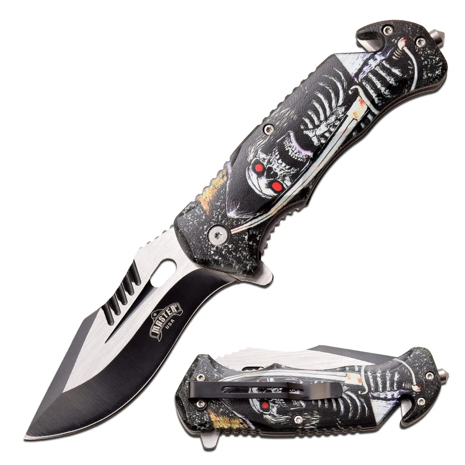 MASTER USA Pocket Folding Knife 3.8" Drop Point Blade | Tactical EDC Self Defense Skull — Skull