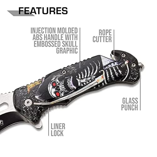 MASTER USA Pocket Folding Knife 3.8" Drop Point Blade | Tactical EDC Self Defense Skull thumbnail 4