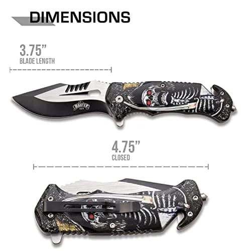 MASTER USA Pocket Folding Knife 3.8" Drop Point Blade | Tactical EDC Self Defense Skull thumbnail 2