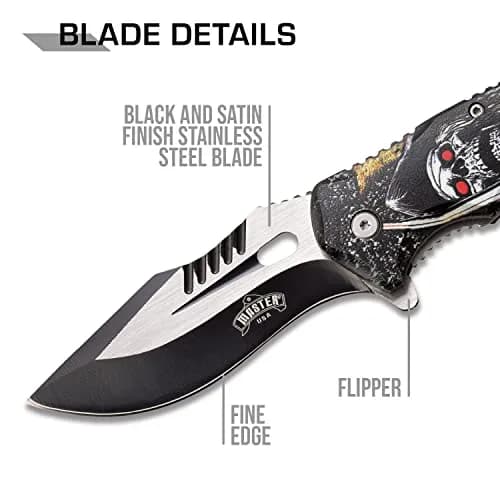 MASTER USA Pocket Folding Knife 3.8" Drop Point Blade | Tactical EDC Self Defense Skull thumbnail 3