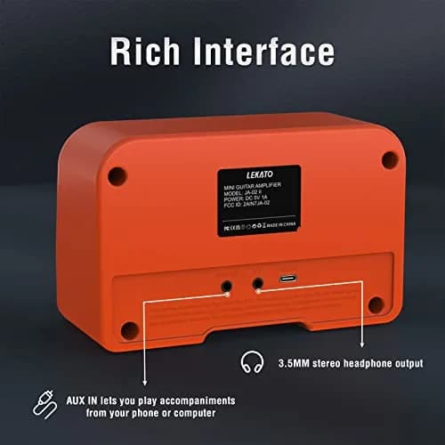 LEKATO Mini Guitar Amp 5W Orange | Rechargeable, Portable, Wireless Bluetooth Practice Amp thumbnail 3