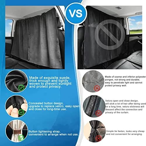 MEEWOO Blackout Suede Car Divider Privacy Curtain Large | Blocks UV Sunlight & Creates Private Space thumbnail 2
