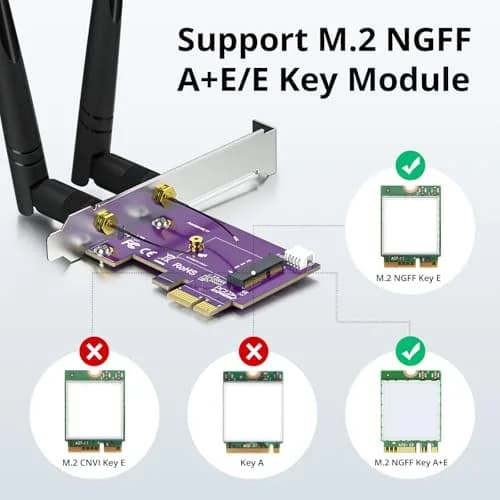 10Gtek PCIe x1 to M.2 WiFi Bluetooth Adapter Card | Supports A+E Key NGFF Modules, Dual-Band 2.4/5GHz, 2X 5dBi Antennas thumbnail 4