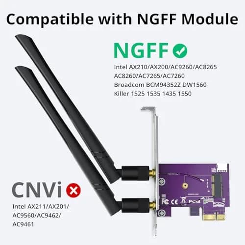 10Gtek PCIe x1 to M.2 WiFi Bluetooth Adapter Card | Supports A+E Key NGFF Modules, Dual-Band 2.4/5GHz, 2X 5dBi Antennas thumbnail 5