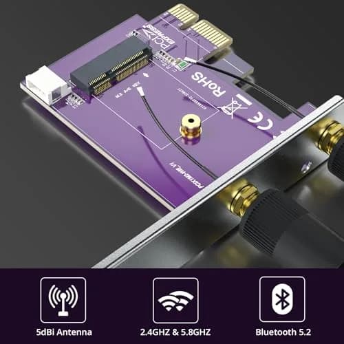 10Gtek PCIe x1 to M.2 WiFi Bluetooth Adapter Card | Supports A+E Key NGFF Modules, Dual-Band 2.4/5GHz, 2X 5dBi Antennas thumbnail 7
