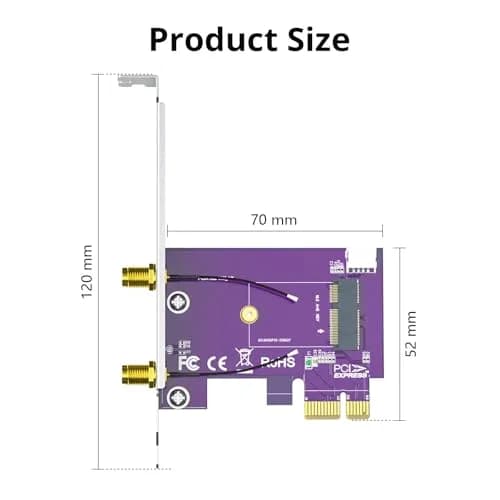10Gtek PCIe x1 to M.2 WiFi Bluetooth Adapter Card | Supports A+E Key NGFF Modules, Dual-Band 2.4/5GHz, 2X 5dBi Antennas thumbnail 8