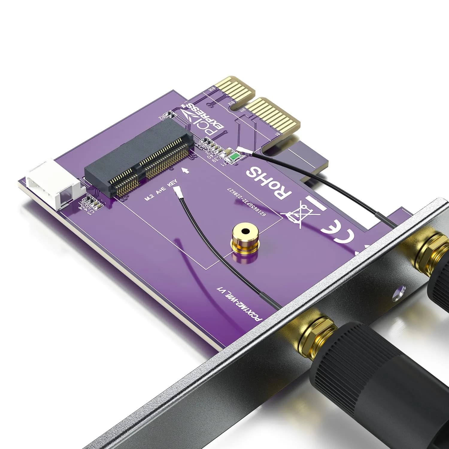 10Gtek PCIe x1 to M.2 WiFi Bluetooth Adapter Card | Supports A+E Key NGFF Modules, Dual-Band 2.4/5GHz, 2X 5dBi Antennas - view 3