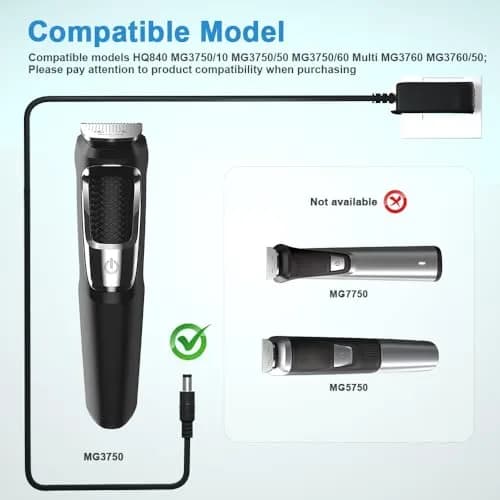 HYGAMOCC 8V 100mA Quick Charger for Philips Norelco MG3750 Trimmer | 1.2m (3.9ft) Power Supply thumbnail 3