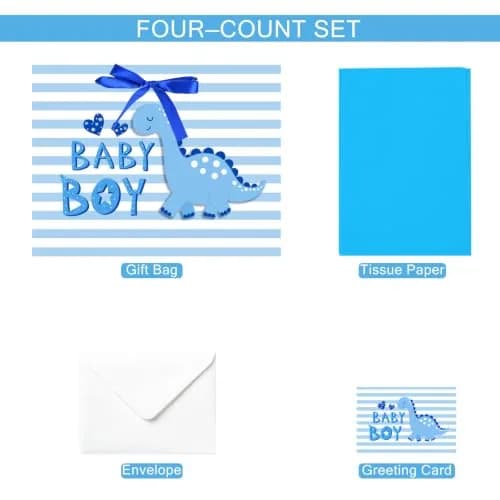 Loveinside Baby Boy Gift Bag Blue Dinosaur Design 13" x 10" x 5" | Baby Shower Gift Bag with Tissue & Greeting Card thumbnail 7