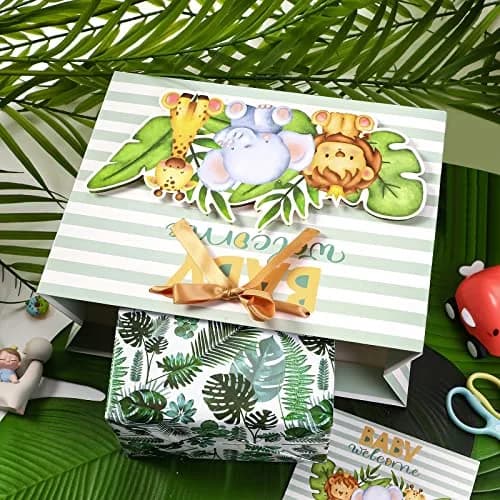 Loveinside Baby Gift Bag with Tissue Paper and Greeting Card 13" x 10" x 5" | Unisex-Green Animal thumbnail 5