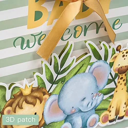 Loveinside Baby Gift Bag with Tissue Paper and Greeting Card 13" x 10" x 5" | Unisex-Green Animal thumbnail 6