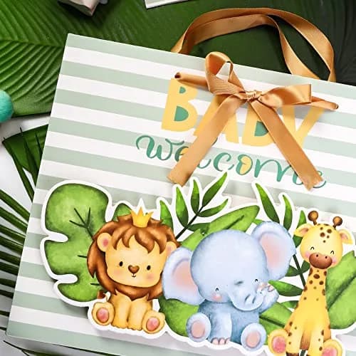 Loveinside Baby Gift Bag with Tissue Paper and Greeting Card 13" x 10" x 5" | Unisex-Green Animal thumbnail 7
