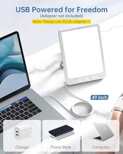 SUXIO Light Therapy Lamp 10000 Lux | 3 Modes, 3 Timers, Touch Control, USB Powered thumbnail 5