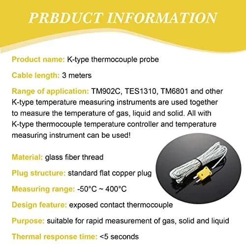 Weewooday K Type Thermocouple Probe 3m | Fast Response, Universal Compatibility, Fiberglass Insulation thumbnail 5