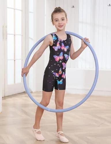 TUONROAD Girls Gymnastics Leotard with Shorts 9-10 Years | Colorful Butterfly Sparkly Bikertard thumbnail 5