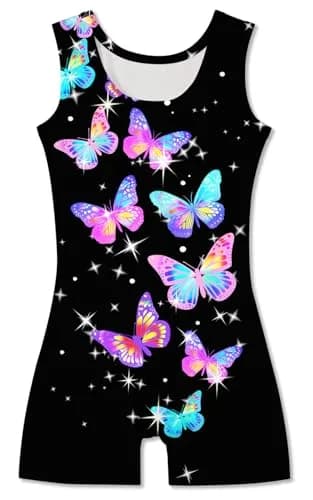 TUONROAD Girls Gymnastics Leotard with Shorts 9-10 Years | Colorful Butterfly Sparkly Bikertard thumbnail 2