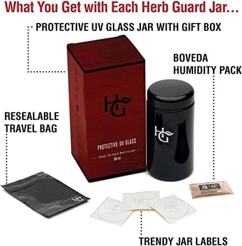 Herb Guard 500 ml UV Glass Jar & Humidity Pack | Airtight, Anti-Static, Travel-Ready (70-120c) thumbnail 3